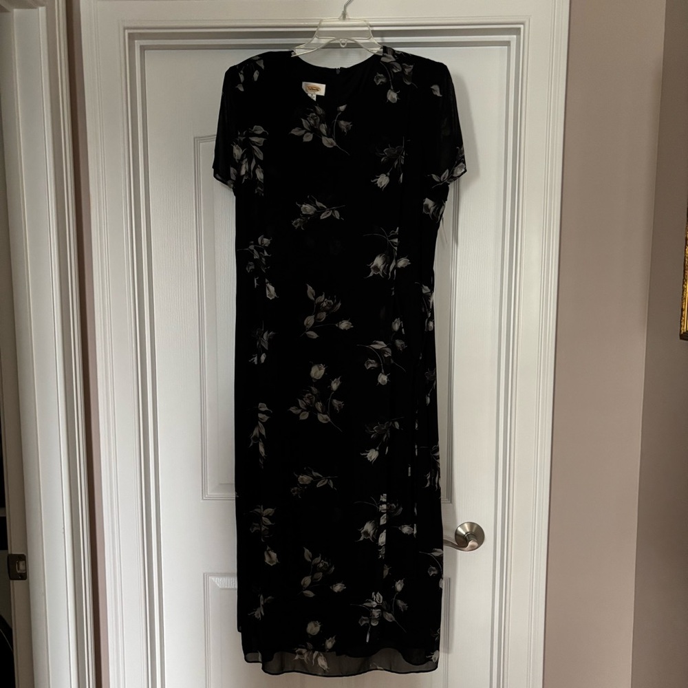 Talbots Black and White Floral Midi Dress